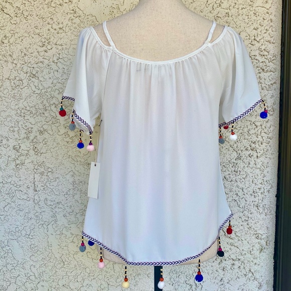 Have White Pom Pom Off The Shoulder Blouse SMALL - Picture 2 of 13